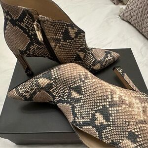 Vince Camuto Brown Snake-Print Pointed Toe Ankle Booties